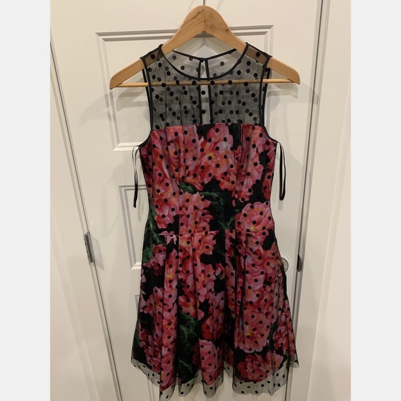 Eliza J Polka Mesh Overlay Fit & Flare Dress -NWOT - Picture 3 of 5